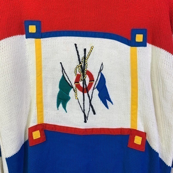 PARCOURS x TAN JAY Vintage Blue & Red Flag‎ Pullover Sweater - Picture 3 of 6